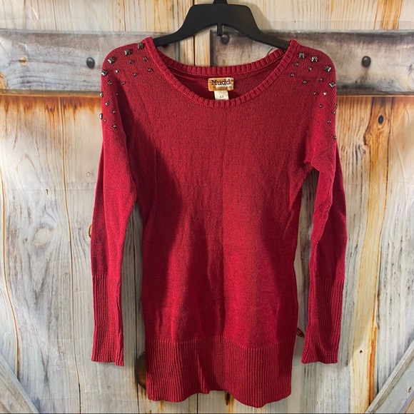 Mudd Sweaters - VGUC Mudd Long Sweater Embellished Shoulders Lightweight Reddish Pink XS